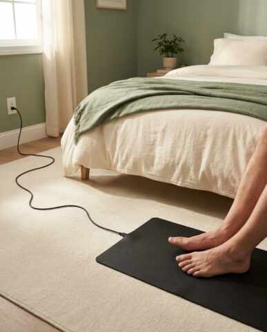 Lowtide grounding mat in use at bedside